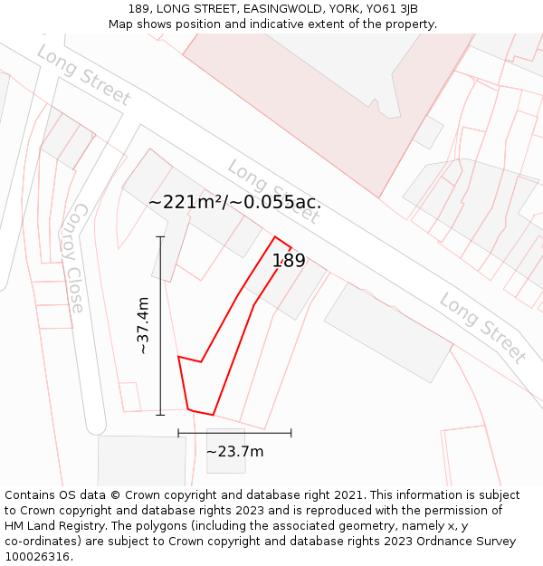 189, LONG STREET, EASINGWOLD, YORK, YO61 3JB: Plot and title map