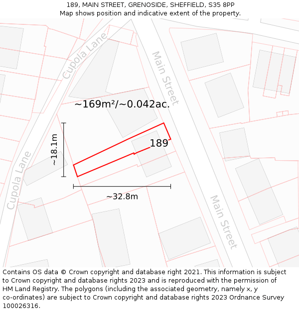 189, MAIN STREET, GRENOSIDE, SHEFFIELD, S35 8PP: Plot and title map