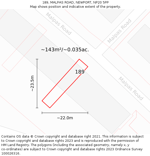 189, MALPAS ROAD, NEWPORT, NP20 5PP: Plot and title map