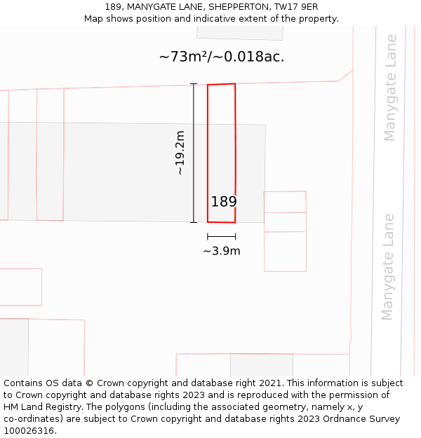 189, MANYGATE LANE, SHEPPERTON, TW17 9ER: Plot and title map