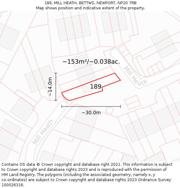 189, MILL HEATH, BETTWS, NEWPORT, NP20 7RB: Plot and title map