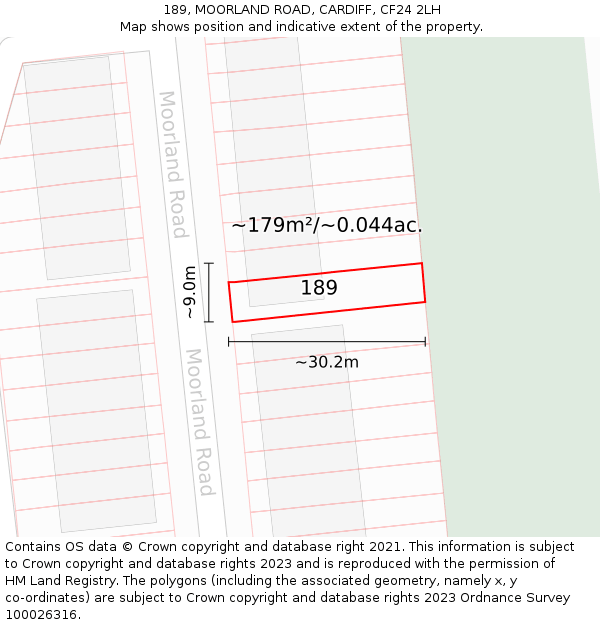 189, MOORLAND ROAD, CARDIFF, CF24 2LH: Plot and title map