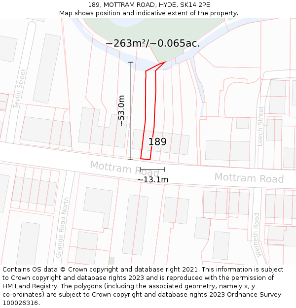 189, MOTTRAM ROAD, HYDE, SK14 2PE: Plot and title map