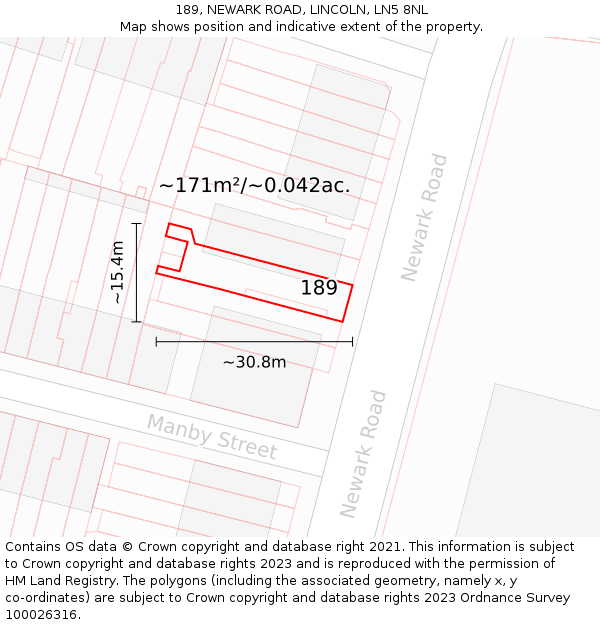189, NEWARK ROAD, LINCOLN, LN5 8NL: Plot and title map