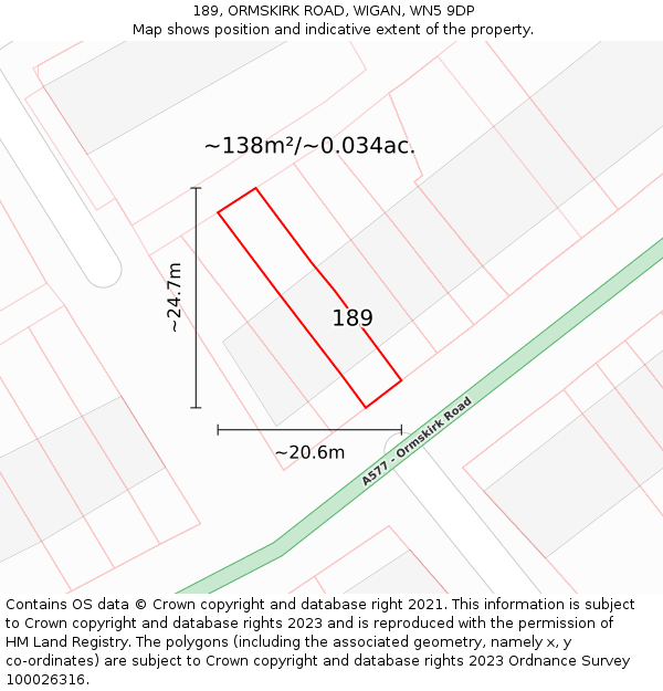 189, ORMSKIRK ROAD, WIGAN, WN5 9DP: Plot and title map