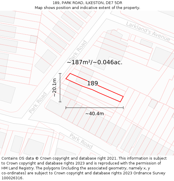 189, PARK ROAD, ILKESTON, DE7 5DR: Plot and title map