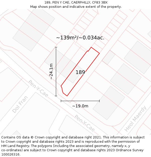 189, PEN Y CAE, CAERPHILLY, CF83 3BX: Plot and title map