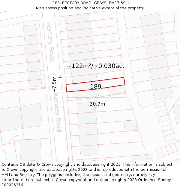 189, RECTORY ROAD, GRAYS, RM17 5SH: Plot and title map