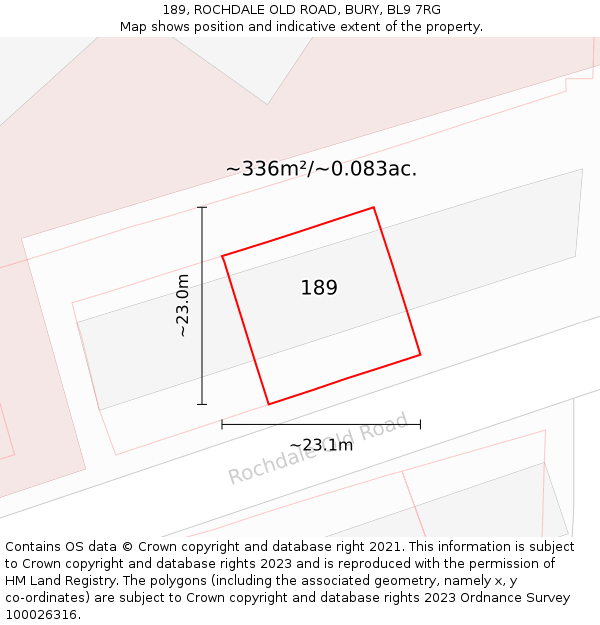 189, ROCHDALE OLD ROAD, BURY, BL9 7RG: Plot and title map