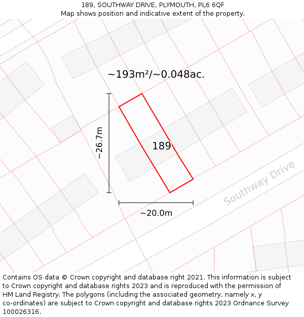 189, SOUTHWAY DRIVE, PLYMOUTH, PL6 6QF: Plot and title map