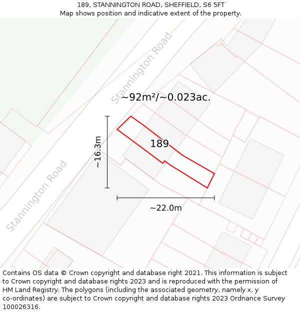 189, STANNINGTON ROAD, SHEFFIELD, S6 5FT: Plot and title map