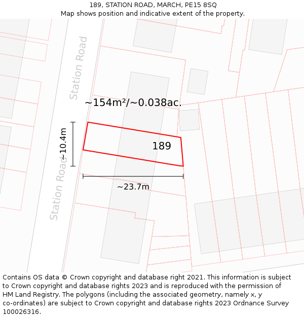 189, STATION ROAD, MARCH, PE15 8SQ: Plot and title map
