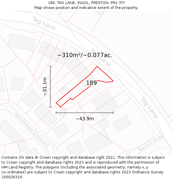 189, TAG LANE, INGOL, PRESTON, PR2 3TY: Plot and title map