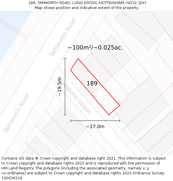 189, TAMWORTH ROAD, LONG EATON, NOTTINGHAM, NG10 1DH: Plot and title map