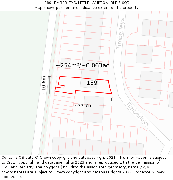 189, TIMBERLEYS, LITTLEHAMPTON, BN17 6QD: Plot and title map