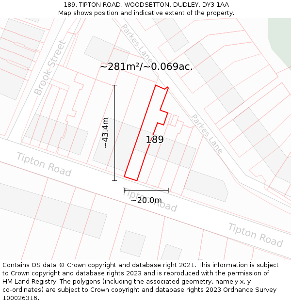 189, TIPTON ROAD, WOODSETTON, DUDLEY, DY3 1AA: Plot and title map
