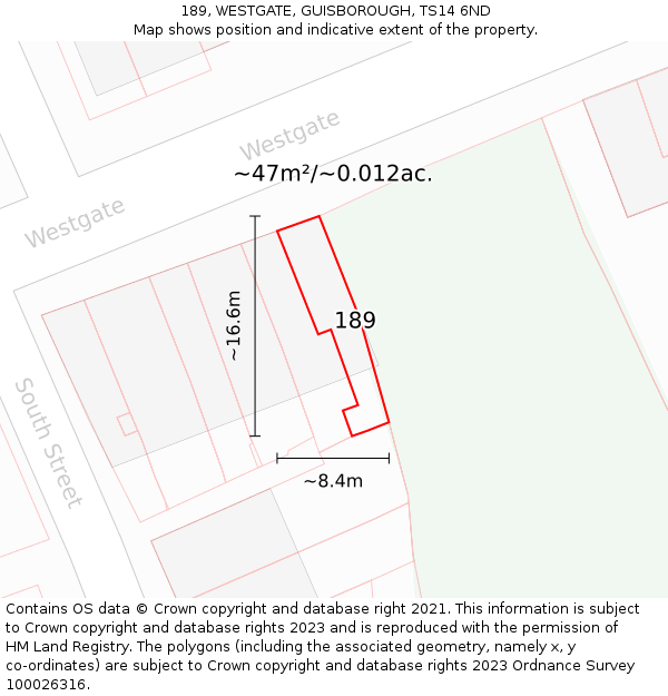 189, WESTGATE, GUISBOROUGH, TS14 6ND: Plot and title map