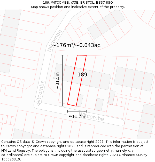 189, WITCOMBE, YATE, BRISTOL, BS37 8SQ: Plot and title map