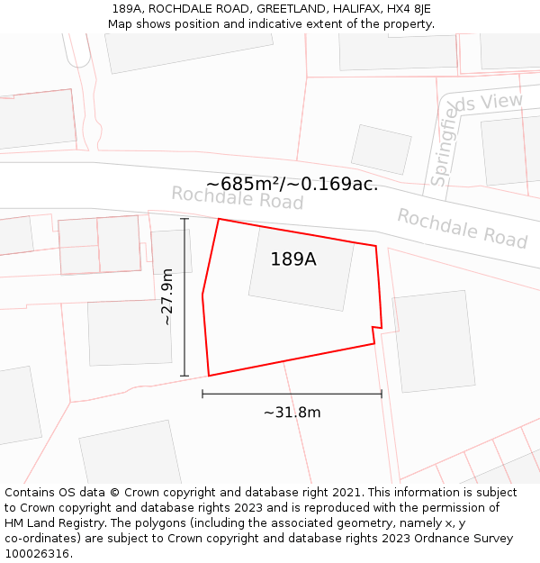 189A, ROCHDALE ROAD, GREETLAND, HALIFAX, HX4 8JE: Plot and title map