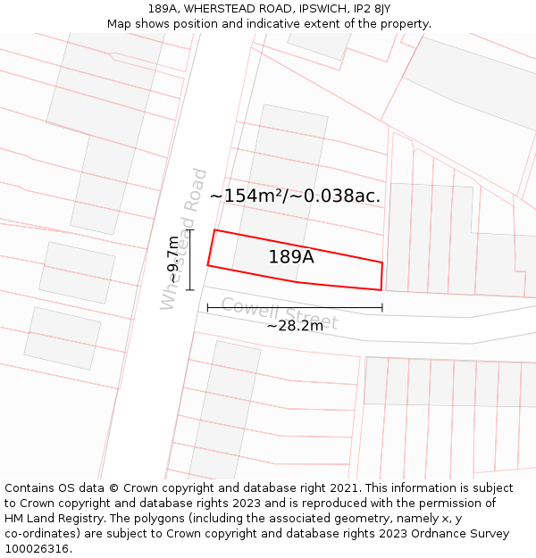 189A, WHERSTEAD ROAD, IPSWICH, IP2 8JY: Plot and title map