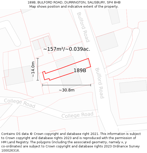 189B, BULFORD ROAD, DURRINGTON, SALISBURY, SP4 8HB: Plot and title map