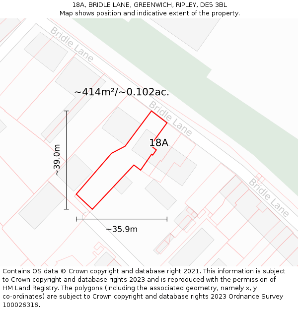 18A, BRIDLE LANE, GREENWICH, RIPLEY, DE5 3BL: Plot and title map