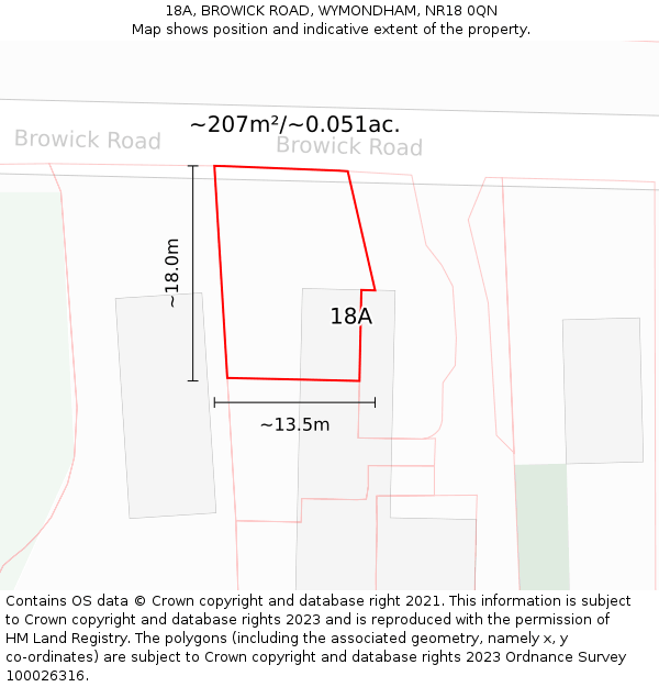 18A, BROWICK ROAD, WYMONDHAM, NR18 0QN: Plot and title map
