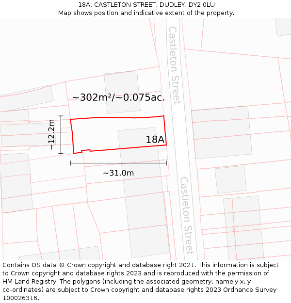 18A, CASTLETON STREET, DUDLEY, DY2 0LU: Plot and title map