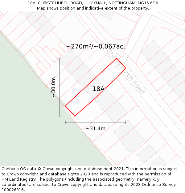 18A, CHRISTCHURCH ROAD, HUCKNALL, NOTTINGHAM, NG15 6SA: Plot and title map