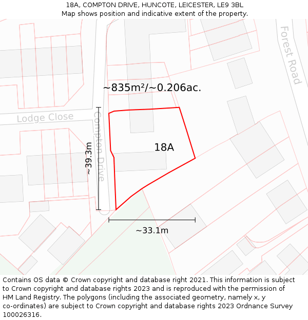18A, COMPTON DRIVE, HUNCOTE, LEICESTER, LE9 3BL: Plot and title map