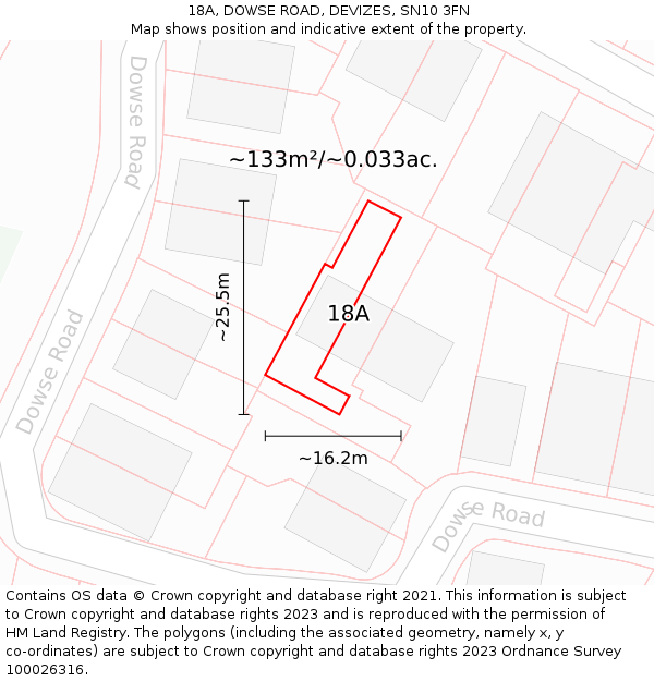 18A, DOWSE ROAD, DEVIZES, SN10 3FN: Plot and title map