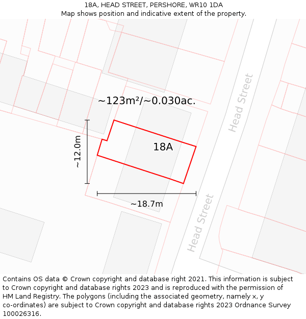 18A, HEAD STREET, PERSHORE, WR10 1DA: Plot and title map