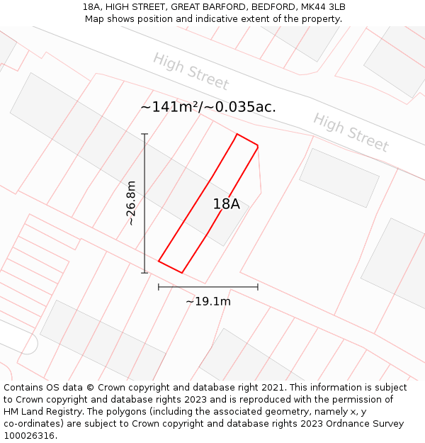18A, HIGH STREET, GREAT BARFORD, BEDFORD, MK44 3LB: Plot and title map