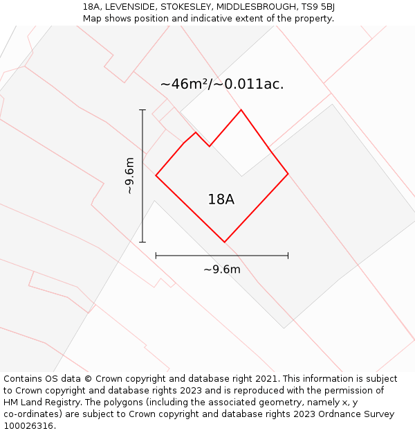 18A, LEVENSIDE, STOKESLEY, MIDDLESBROUGH, TS9 5BJ: Plot and title map