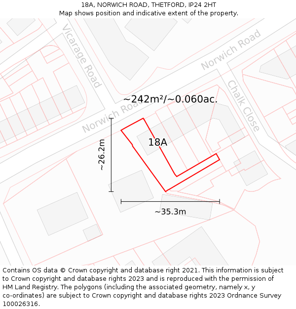 18A, NORWICH ROAD, THETFORD, IP24 2HT: Plot and title map