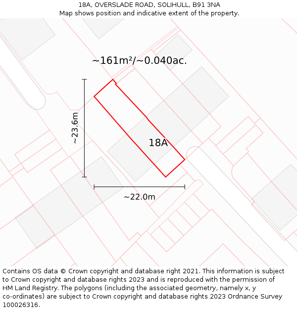 18A, OVERSLADE ROAD, SOLIHULL, B91 3NA: Plot and title map