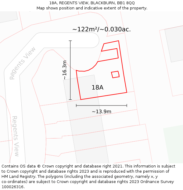 18A, REGENTS VIEW, BLACKBURN, BB1 8QQ: Plot and title map