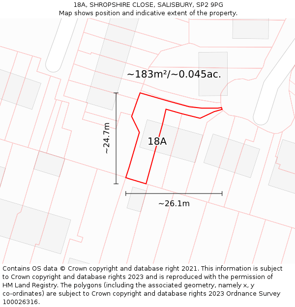 18A, SHROPSHIRE CLOSE, SALISBURY, SP2 9PG: Plot and title map