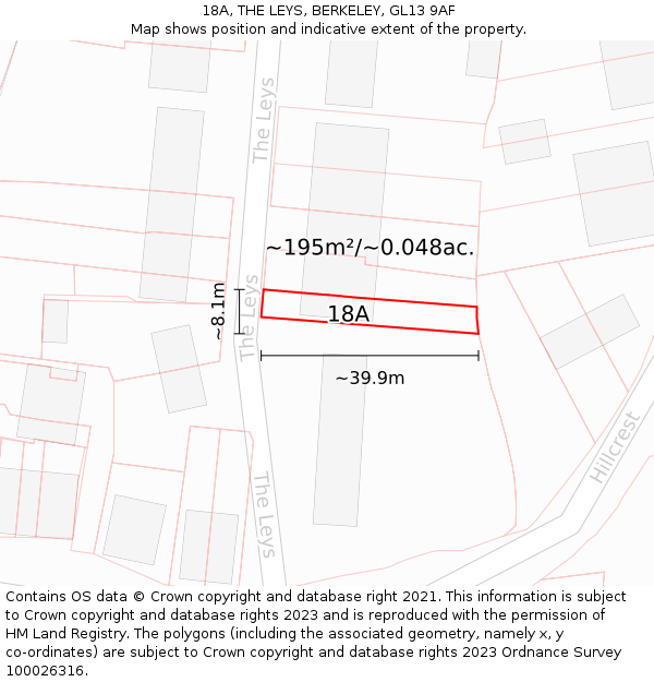 18A, THE LEYS, BERKELEY, GL13 9AF: Plot and title map