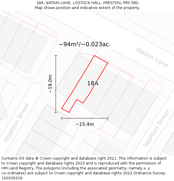 18A, WATKIN LANE, LOSTOCK HALL, PRESTON, PR5 5RD: Plot and title map