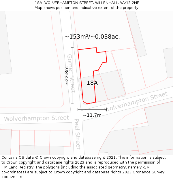 18A, WOLVERHAMPTON STREET, WILLENHALL, WV13 2NF: Plot and title map