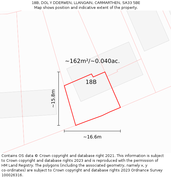 18B, DOL Y DDERWEN, LLANGAIN, CARMARTHEN, SA33 5BE: Plot and title map