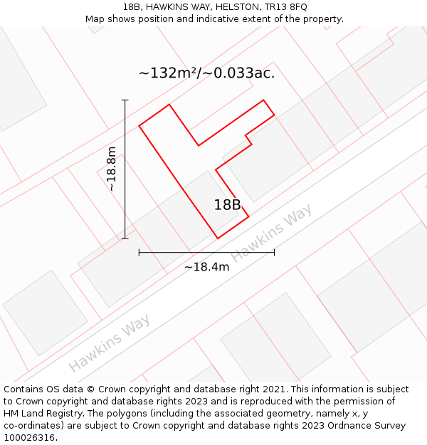 18B, HAWKINS WAY, HELSTON, TR13 8FQ: Plot and title map