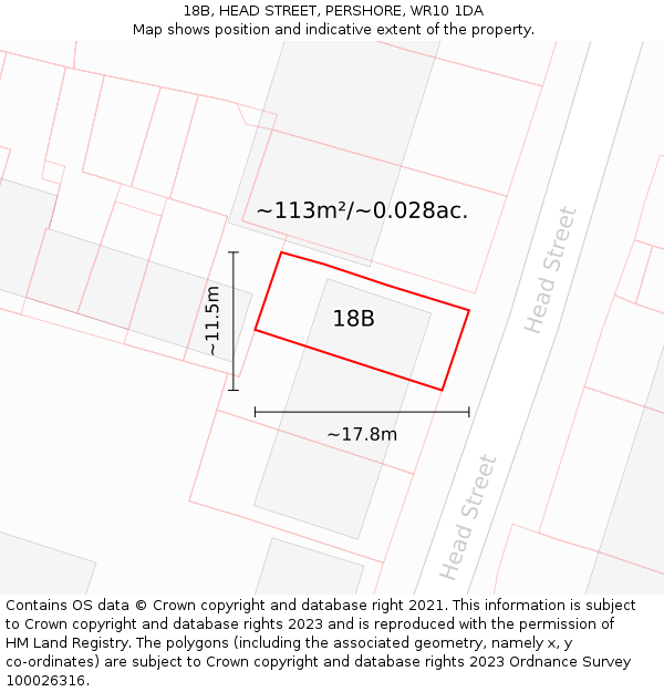 18B, HEAD STREET, PERSHORE, WR10 1DA: Plot and title map