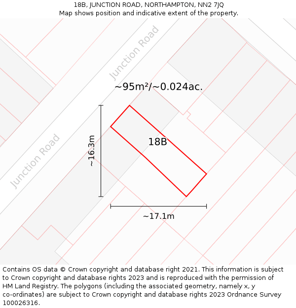 18B, JUNCTION ROAD, NORTHAMPTON, NN2 7JQ: Plot and title map