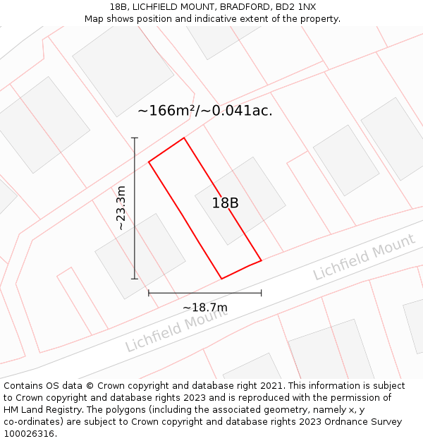 18B, LICHFIELD MOUNT, BRADFORD, BD2 1NX: Plot and title map