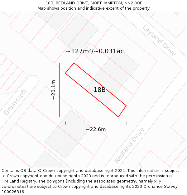 18B, REDLAND DRIVE, NORTHAMPTON, NN2 8QE: Plot and title map