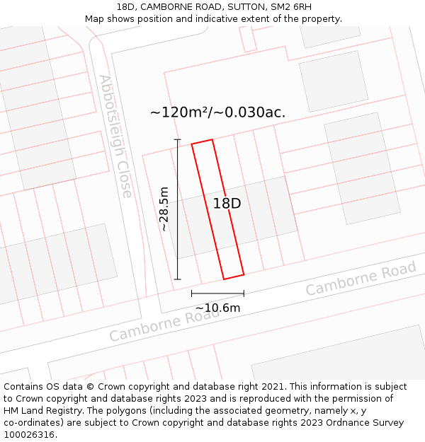 18D, CAMBORNE ROAD, SUTTON, SM2 6RH: Plot and title map