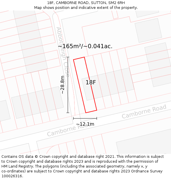 18F, CAMBORNE ROAD, SUTTON, SM2 6RH: Plot and title map