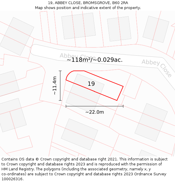 19, ABBEY CLOSE, BROMSGROVE, B60 2RA: Plot and title map